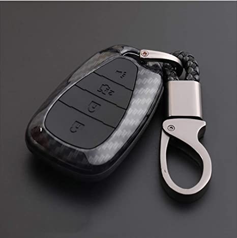 ontto Carbon Fiber Texture Key Fob Cover Case Key Shell Key Chain Key Ring Remote Key Protective Case ABS and Silicone Case Fit for Chevrolet Equinox Malibu (Black)