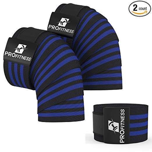 ProFitness Weightlifting Knee Wraps (Pair) – Adjustable Compression Sleeves for Cross Training, Squats, Powerlifting, Weightlifting – Improved Gym Workout Strength & Stability – Unisex