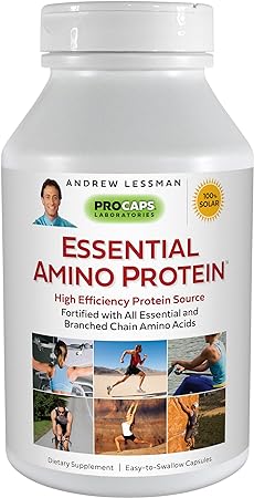 ANDREW LESSMAN Essential Amino Protein 180 Capsules – Easy-to-Absorb, Small Peptides and Free-Form Amino Acids, Comprehensive Protein Source. Hormone-Free, Lactose-Free, Sodium-Free. No Additives