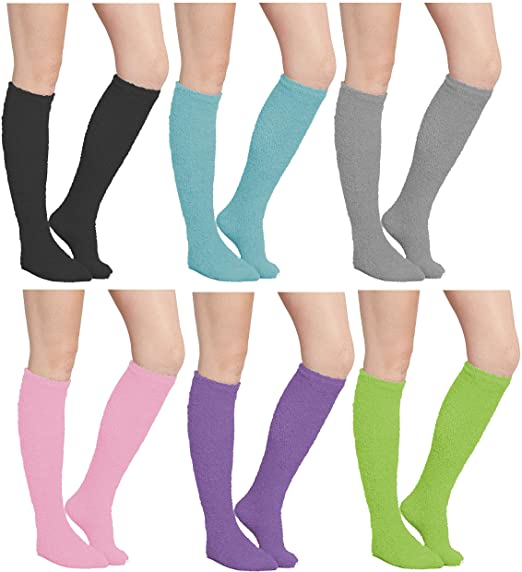 Womens Thick Comfortable Soft Fuzzy Cozy Calf High Winter Plush Socks 6 Pairs Size 9-11