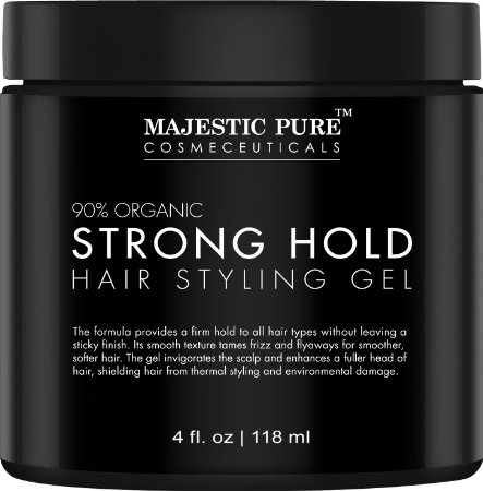 Natural Strong Hold Hair Styling Gel from Majestic Pure for Men & Woman with Organic Aloe Vera & Witch Hazel, 4 fl oz