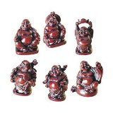 1 X LAUGHING BUDDHA - STATUES - 6 FIGURINES SET - RED