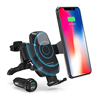 Qi Wireless Car Fast Charger 7.5W / 10 W Phone Holder for Car, Electric Auto Lock Car Phone Mount, Compatible with iPhone XR XS Max X 8 Plus Galaxy S9 S8 Note 9 8 and & Qi-Enabled Device