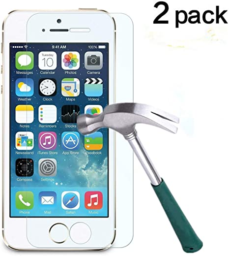 TANTEK Ultra Clear 9H Tempered Glass Screen Protector for iPhone 5/5C/5S/SE - 2 Pack