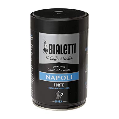 Bialetti Coffee, Moka Ground, Dark Roast, Napoli, Italy Signature Robusta Arabica Blend, Vacuum Sealed 8.8 Ounce Tin Can