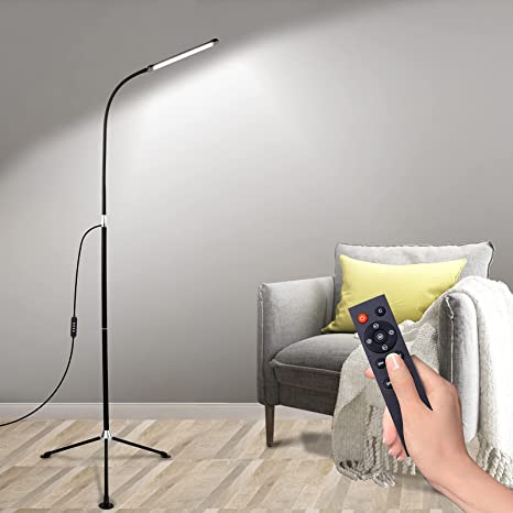 Floor Lamp for Living Room,Led Black Floor Lamp for Bedroom with Remote Control,10 Steps Brightness and Colour Adjustment Tripod Floor Lamp,10w Dimmable Flexible Reading Standing Lamp Tall Lamp