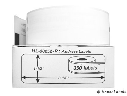 4 Rolls; 350 Labels per Roll of DYMO-Compatible 30252-R REMOVABLE Address Labels (1-1/8" x 3-1/2") -- BPA Free!