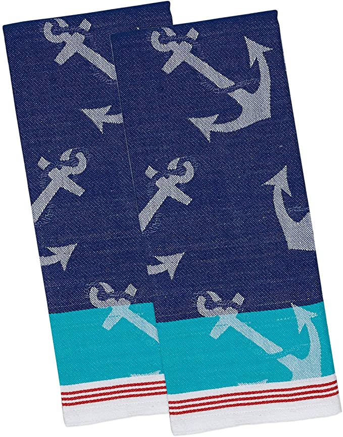 DII Cotton Jacquard Dish Towels, 18x28" Set of 2, Decorative Oversized Kitchen Towels, Perfect for Every Day Home Kitchen, Holidays and Housewarming Gifts-Anchors Away