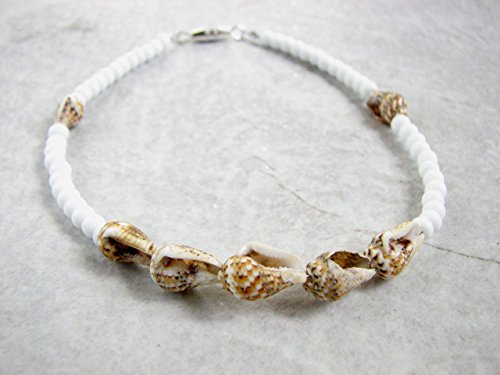 Seashell Anklet, Made with Natural Shells and your choice of Color Beads, Ladies Beach Ankle Bracelet