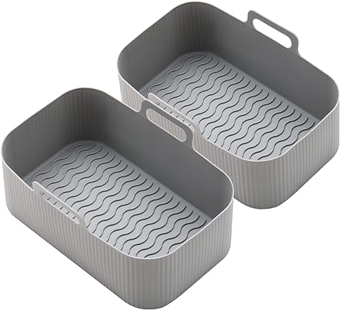 Silicone Air Fryer Liners, Reusable Air Fryer Silicone Liner, Air Fryer Accessories for Ninjas Dual Air Fryer AF300UK, AF400UK & Tower T17088,Silicone Air Fryer Liners Basket (Grey)