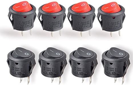 Conwork 10pcs SPST Type Round Switch, 2 Pin 2 Position ON/Off Boat Rocker Switch 6A/125V 3A/250V AC for Truck Car