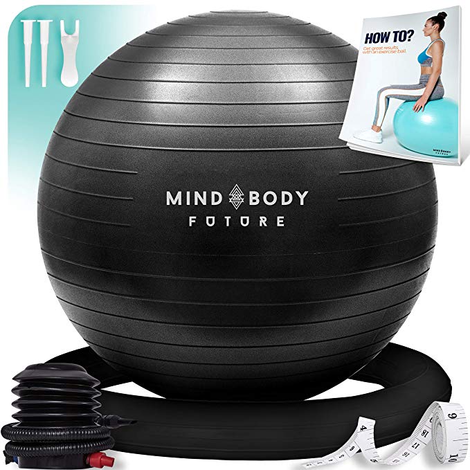 Yoga Ball Chair (55cm, 65cm & 75cm) - Exercise Ball & Stability Ring. For Pregnancy, Balance, Pilates or Birthing Therapy. Use at Office, Gym or Home. Anti-Burst and Anti-Slip Premium Grade.