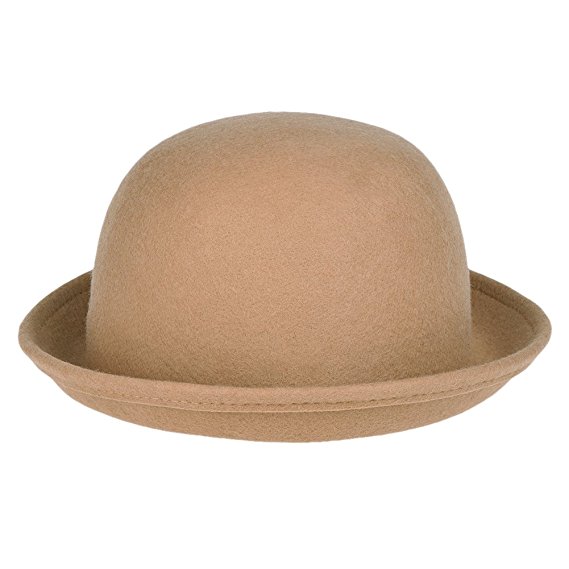Vbiger Women Woolen Roll-up Brim Fedora Bowler Hat