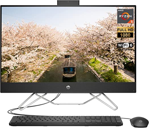 HP 27 All-in-One Desktop, 27" FHD Display, AMD Ryzen 5 5625U, 32GB RAM, 1TB SSD, Pop-up Webcam, RJ45, HDMI, Bluetooth, Wi-Fi 6, Wired KB & Mouse, Windows 11 Home, Black