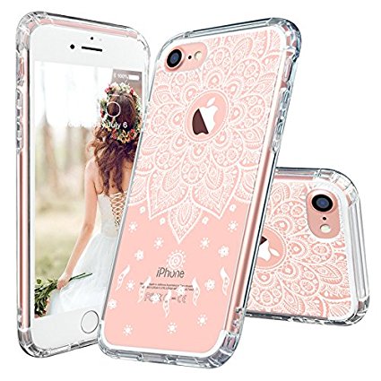 iPhone 7 Case, iPhone 7 Slim Case, MOSNOVO White Peace Mandala Floral Lace Clear Design Printed Transparent Plastic with Soft TPU Bumper Protective Back Phone Case Cover for Apple iPhone 7 (4.7 Inch)