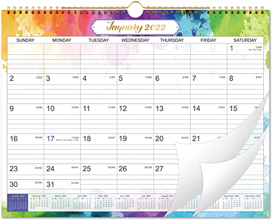 2022 Wall Calendar - Wall Calendar 2022 from Jan 2022 to Dec 2022, 12 Months Calendar with Julian Date, 17 x 12 Inches, Twin-Wire Binding, Suitable for Hanging on the Wall, Color Design, Good Decorative Effect