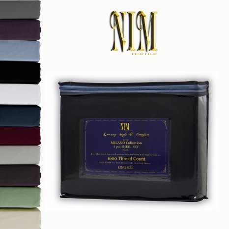 NIM Textile Luxury 1600 TC Softness Deep Pocket 4pc Bed Sheet Sets MILANO Collection (Black, Full)