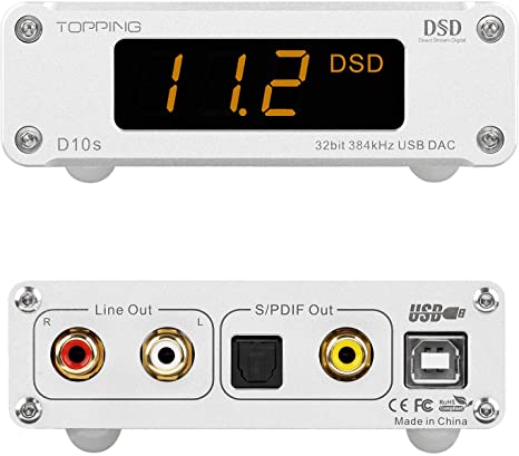 TOPPING D10s DAC Mini USB DAC XMOS XU208 ES9038Q2M DSD256 PCM 384kHz Hi-Res Audio Desktop Audio Decoder (Silver)