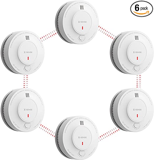 X-Sense Wireless Interconnected Smoke Detector Fire Alarm with Over 820 ft Transmission Range, SD19-W, Pack of 6