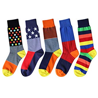 Feetalk Men's and Women's Combed Cotton Colorful Pattern Fun Casual Dress Socks for Unisex