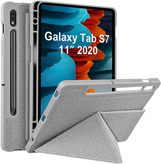 VEGO Case for Galaxy Tab S7 with S Pen Holder, Standing Origami Slim Shell Cover Support Auto Wake/Sleep, Compatible with Samsung Tab S7 11 Inch Model SM-T870/875[2020 Release] (Gray)