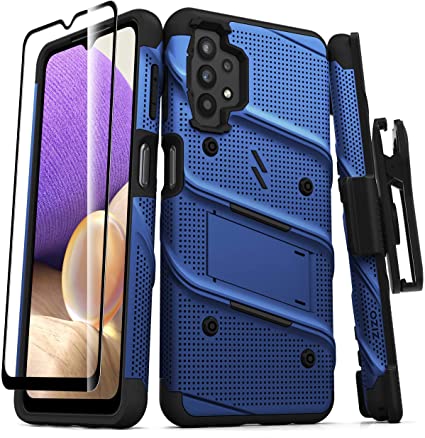 ZIZO Bolt Series for Galaxy A32 5G Case with Screen Protector Kickstand Holster Lanyard - Blue & Black