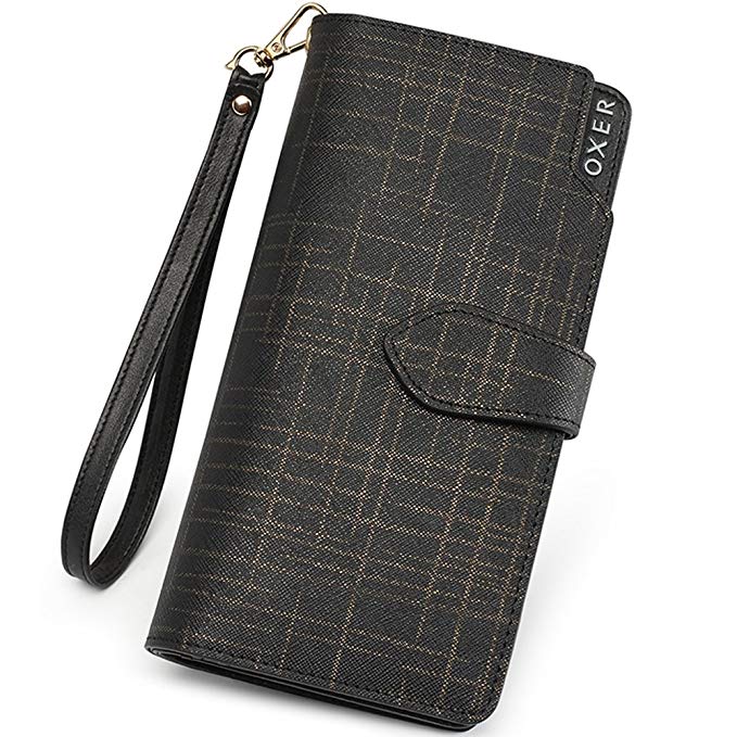 FOXER Women’s Leather Wallet Bifold Clutch Wallet Zipper Wallets With Wristlet