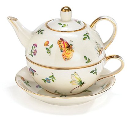 Botanical Porcelain Duo Teapot, Teacup and Saucer Set