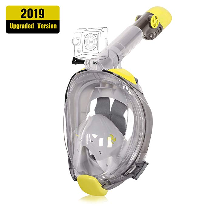 Unigear Full Face Snorkel Mask [2019 Safety Upgraded Version] - Panoramic 180° View with Handler Detachable Camera Mount, Anti-Fog Anti-Leak Free Breath Design