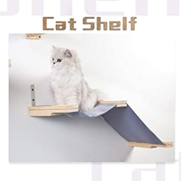 Scurrty Handcrafted Cat Wall Shelf Set Cat Hammock Cat Perch Wooden Scratching Post Step Modern Cat Wall Furniture