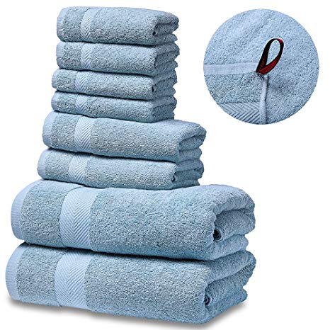 SEMAXE Luxury Bath Towel Set. Hotel & Spa Quality. 2 Large Bath Towels, 2 Hand Towels, 4 Washcloths. Premium Collection Bathroom Towels. Soft, Plush and Highly Absorbent. (Set of 8, Ice Lake Blue)