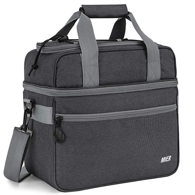 MIER Double Compartment Cooler Bag Large Insulated Bag for Lunch, Picnic, Beach, Grocery, Kayak, Travel, Camping, Silver Grey