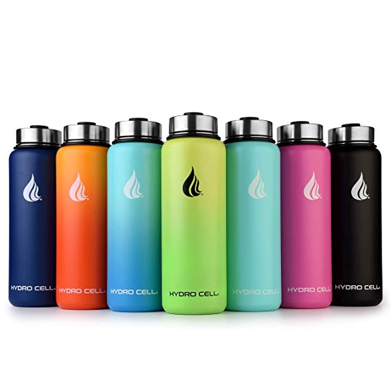 HYDRO CELL Stainless Steel Water Bottle w/Straw & Wide Mouth Lids (40oz 32oz 24oz 18oz) - Keeps Liquids Hot or Cold with Double Wall Vacuum Insulated Sweat Proof Sport Design