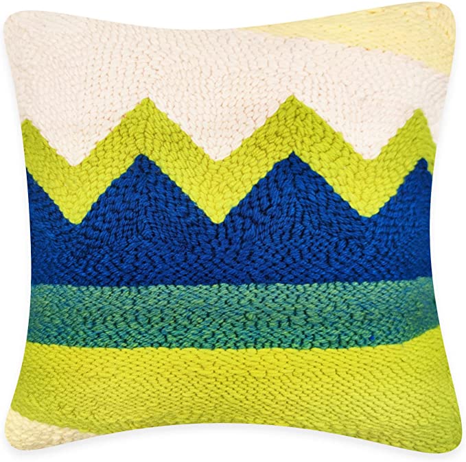 Wool Queen Punch Needle Throw Pillow Rug Punch DIY Kit Wave Pattern Printed 16X16 Inch, Needlework Gifts - Frame Not Included
