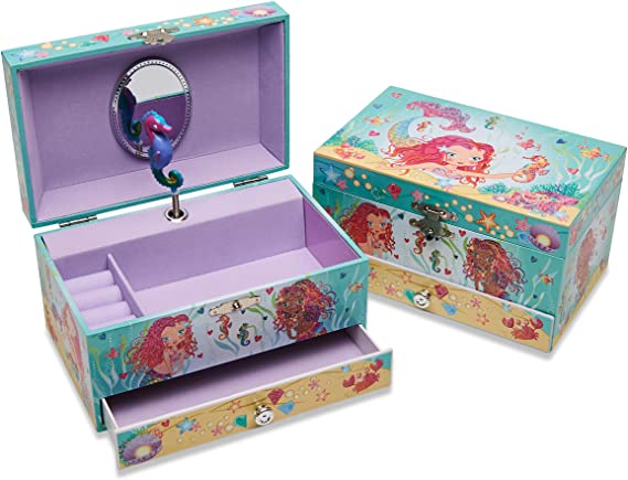 Lucy Locket - 'Magical Mermaid' Musical Jewelry Box for Children - Pink Glittery Kids Jewelry Box with Ring Holder
