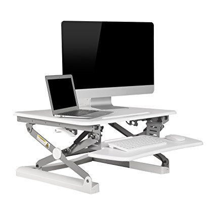 FlexiSpot 27" standing desk riser - Height-Adjustable Stand up desk converter with wider Removable keybaord tray (White)