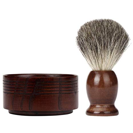 Voberry ZY 2PCS/Set Wet Shaving Badger Brush Classic Wood Bowl Mug Men Shave Tool (brown)