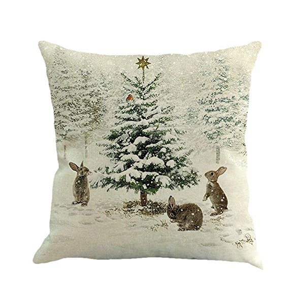 45X45 CM Pillow Case, ღ Ninasill ღ Christmas Printing Dyeing Sofa Bed Home Decor Pillow Cover Cushion Cover (E)