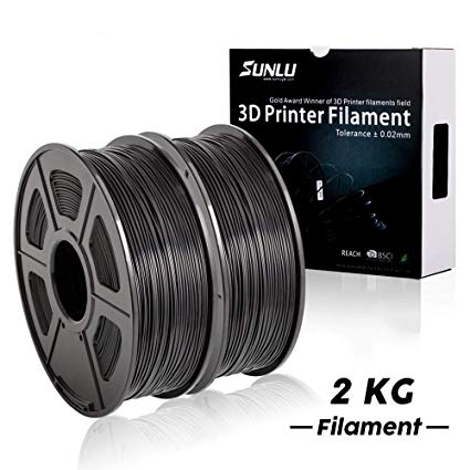 PLA  Filament 3D Printer Filament,2kg Spool (4.4 lbs) 1.75mm,Dimensional Accuracy  /- 0.02 mm, 2 Packs of Black by SUNLU