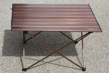 Folding Table in a Bag with Aluminum Table Top - Sturdy Camping Table for Event, Camping, Fishing, Picnic, Patio, Beach, Indoor, Brown Color