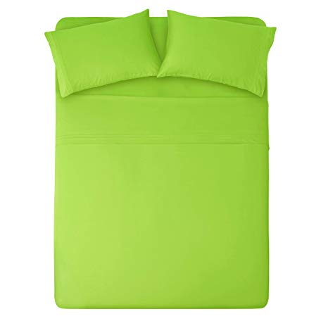 HONEYMOON HOME FASHIONS Bedding Full Sheet Set Triple Row Embroidery 4 Pieces Lime Green