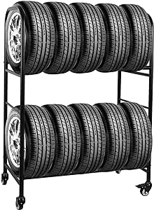 Rolling Tire Rack Large Size,Metal Tire Storage Rack 56x44x20inch,Adjustable Pushable Tire Stand,Mobile Tire Storage Shelf Cart with 4 Wheel