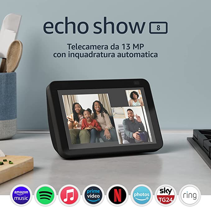 Echo Show 8 (2ª generazione, modello 2021) | Schermo intelligente HD con Alexa e telecamera da 13 MP | Antracite