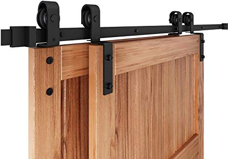 EaseLife 8FT Bypass Double Sliding Barn Door Hardware Kit,Single Track Fit Double 48" Wide Door (8FT Track Bypass Kit)