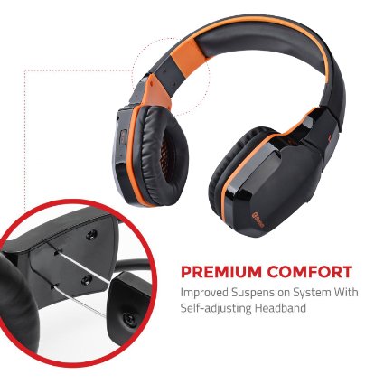 Mictech B3505 Gaming Wireless headset Bluetooth Stereo 3.5mm Plug   USB Professional Lightweight Gaming Headphone for iPhone Samsung Android Tablet PC- Black Orange