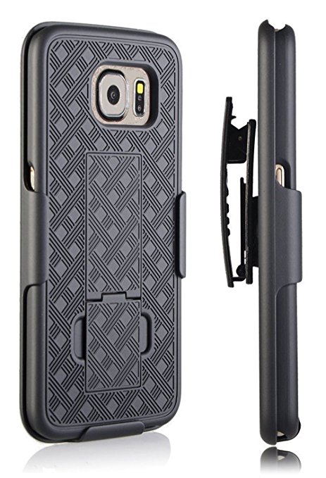 S6 Case, Moona™ Shell Holster Combo Case for Samsung Galaxy S6 Case with Kick-stand & Belt Clip "10 Year Warranty!"
