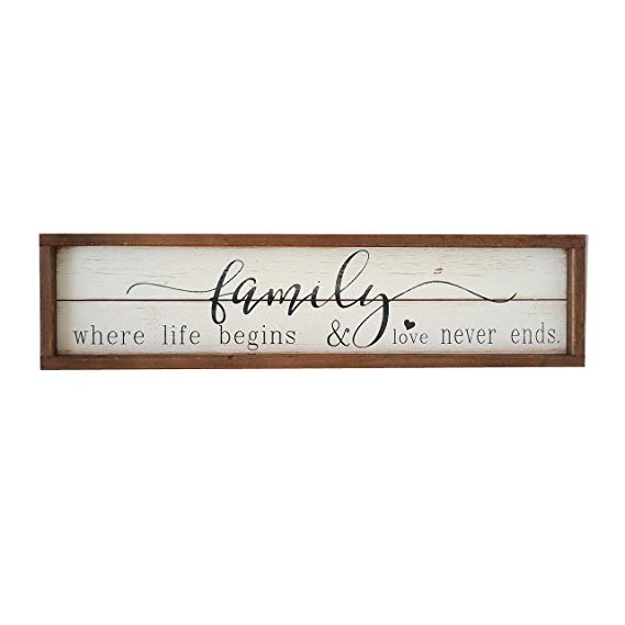 Parisloft Family Where Life Begins & Love Never Ends White Background Wood Framed Wood Wall Decor Sign Plaque 23.6 x 1.2 x 6 inches (Family Where Life Begins)