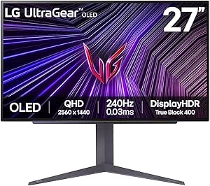 LG Ultragear OLED Gaming Monitor 27GS93QE, 27 Inch, 1440p, 240Hz, 0.03ms, OLED Display, HDR 10, NVIDIA G-Sync Compatible & AMD FreeSync, Smart Energy Saving, DisplayPort, HDMI