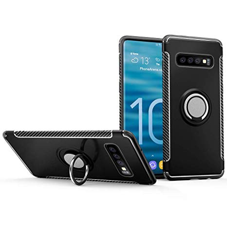 Hayder Galaxy S10 Case, Car Magnetic Stand Holder 360 Degree Adjustable Ring Kickstand Protection Cover (Black)