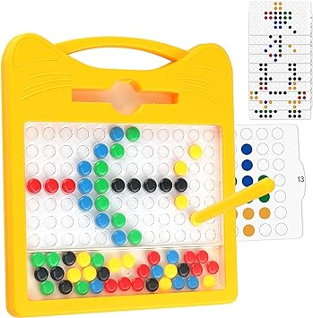 QIFUN Magnetic Drawing Board for Toddlers 1-3, Magnetic Toys with Magnetic Beads Pen Kids Toys, Kids Travel Toys Toddler Toys Age 2-4 Stocking Stuffers for Kids (Yellow)